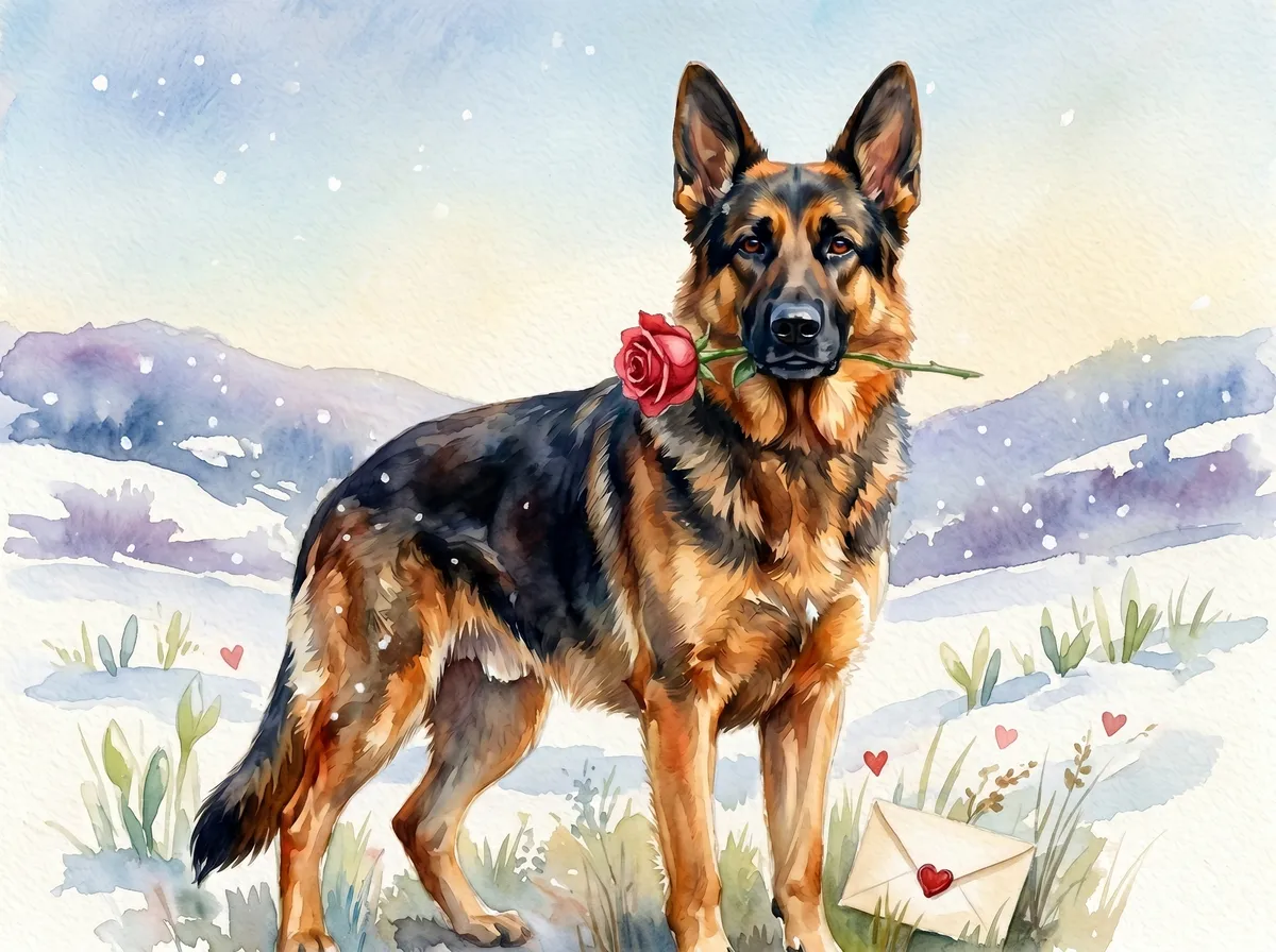 German Shepherd watercolor calendar month 2